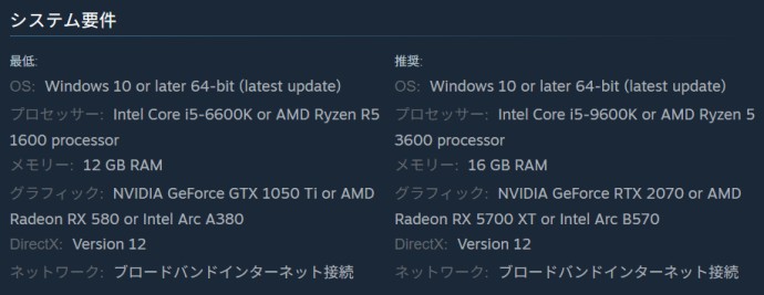アークレイダース PCスペック